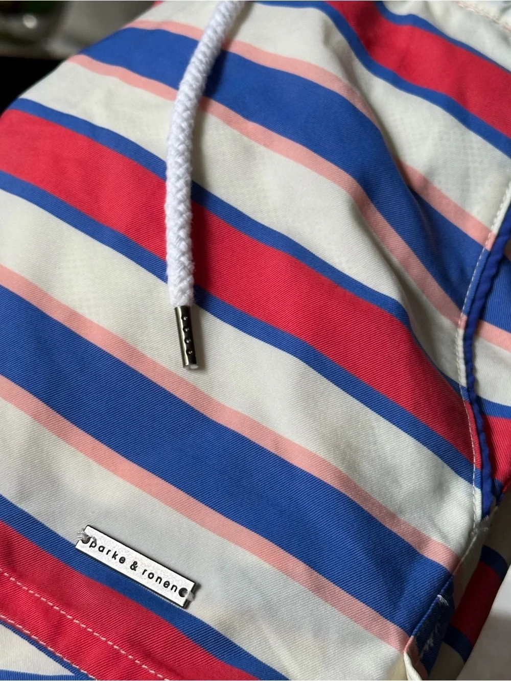 Parke & Ronen Pink, Blue & White Striped Swim Trunks Men’s XS Swimsuit